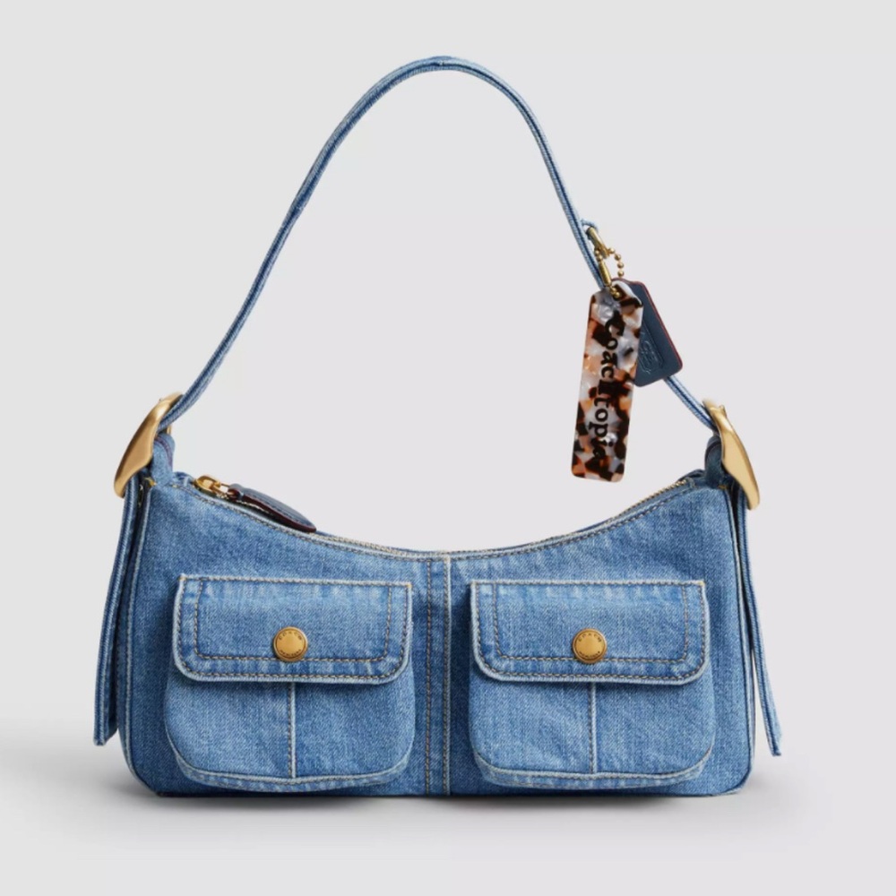 NWT Coach Coachtopia Cargo Shoulder Bag In Upcrafted Denim